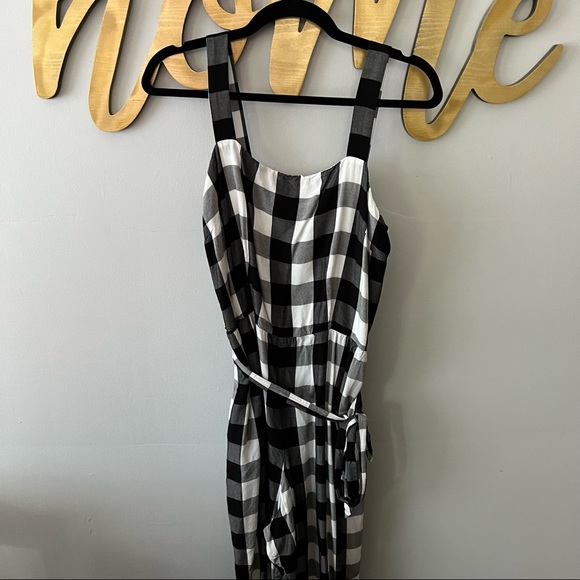 LOFT Pants - LOFT Black White Gingham Plaid Jumpsuit Tie Front
